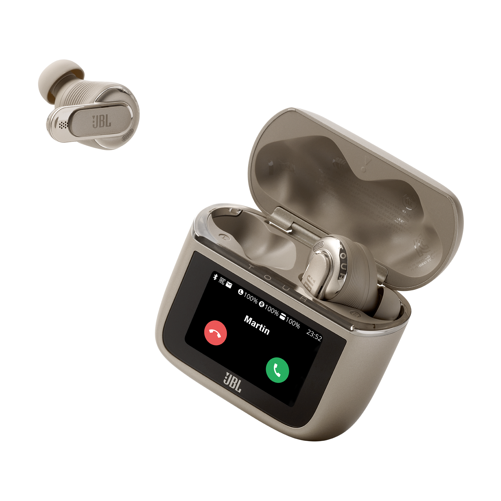 JBL Tour Pro 3 - Latte - True Wireless Noise Cancelling earbuds with Smart Charging Case&trade; - Detailshot 5